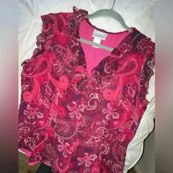 Vintage Worthington 100% Silk Pink Paisley Print Sleeveless Fitted Blouse SIZE12 - Picture 3 of 7